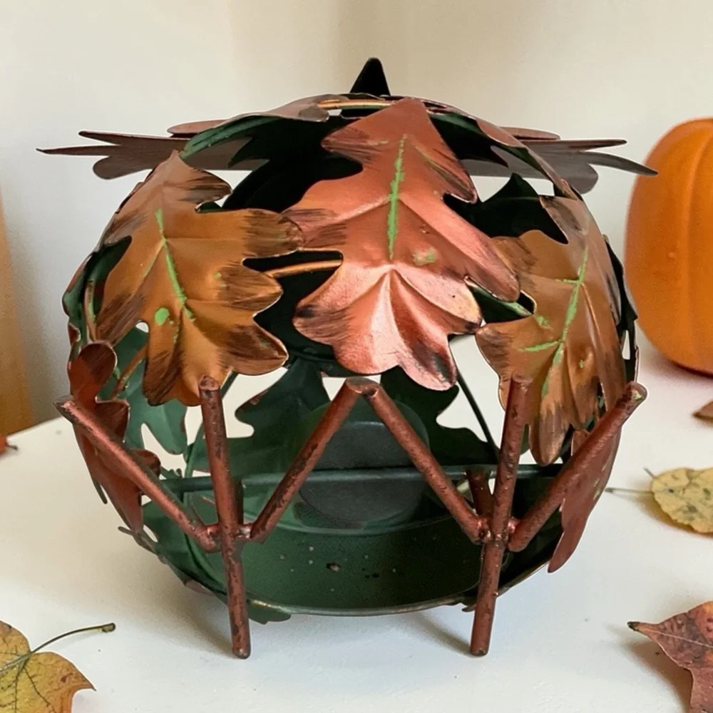 Pier 1 Fall Metal Owl Tealight Candle Holder Glitter Eyes